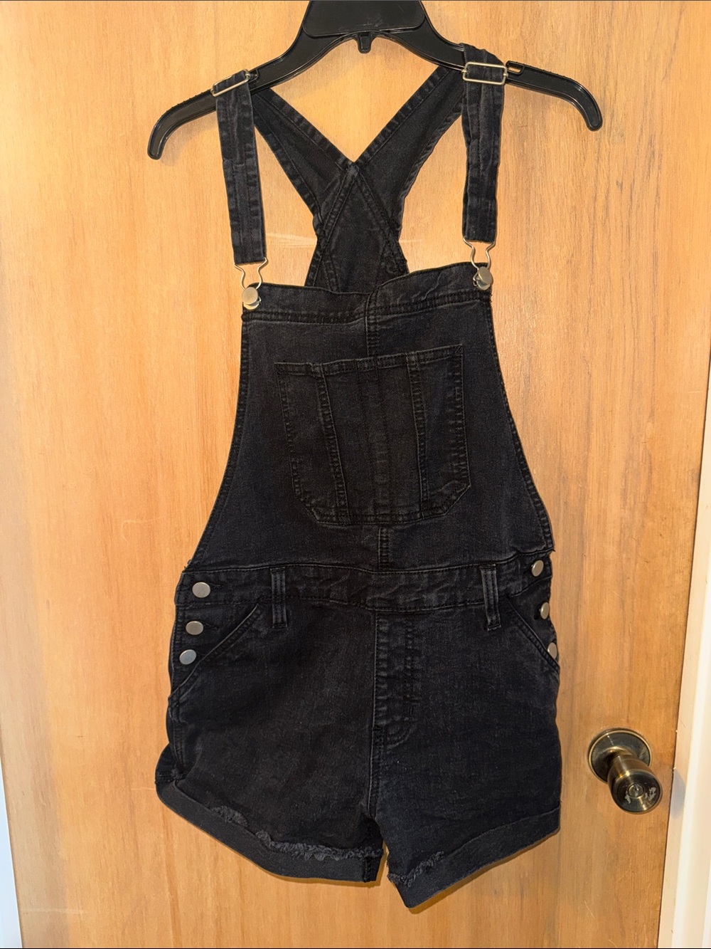 No Boundries Relaxed Fit Black Denim Short Overalls Junior’s Large 11-13